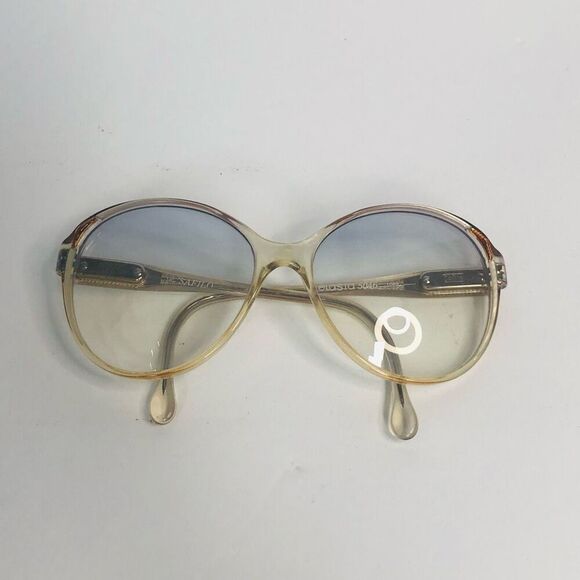 vintage 70s 80s hipster eyeglasses frames clear plastic white gold accents overs - Picture 1 of 9